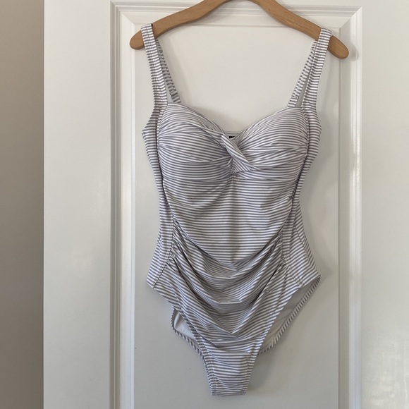 Nip Tuck Sorrento Stripe Joanne One-Piece Swim Suit Silver-Grey & White size 10 - Picture 15 of 16